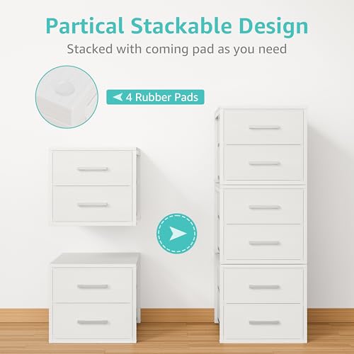 BOLUO Stackable Storage Drawers Closet Organizers and Storage Fabric White 2 Drawer Dresser for Bedroom Modern - color: White, size: Deep(15.4"D x 11.4"W x 12"H)