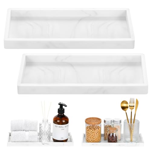 Luxspire Bathroom Vanity Tray, 11.8 x 5.1 Silicone Kitchen Counter Tray for Soap Dispenser, Bathroom Countertop Organizer for Perfume Soap Towel Bathroom Accessories, 2 Packs, Marble White - color: Marble White, size: 11.81 × 5.12 × 0.79 in