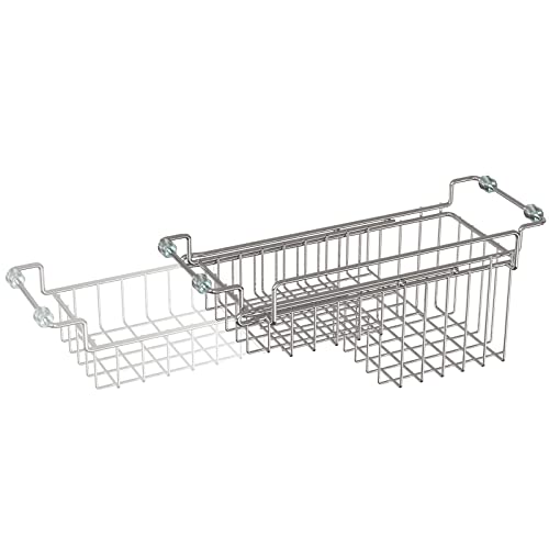 Over The Kitchen Sink Caddy Sponge Holder Organizer Drying Rack Expandable for Sponge Brush Soap Dish Cloth Rag, Stainless Steel (12.25" to 17.25") - size: 12.25" to 17.25"