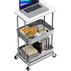 Simple Houseware 2-Tier Rolling Utility Cart with Lockable Wheels and Wood Top, Metal Storage Organizer Trolley for Kitchen, Bathroom, Office, Craft Room, White - color: White