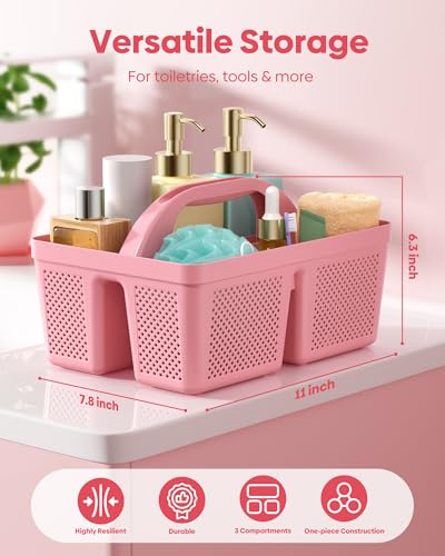 4 Pack Portable Shower Caddy, Integrated Handle, Reinforced Plastic, Organizer Storage Bathroom Supplies and Beauty Products, Cleaning Supplies, Shower Basket for Home, Dorm, Shelf and Cabinet - color: Pink
