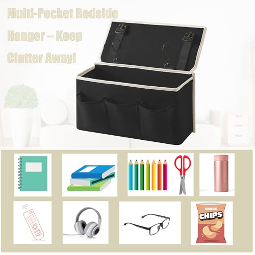 Bedside Caddy/Bedside Storage Organizer Hanging Bag with Three Options,Suitable for home beds, sofas, and dormitory beds—can hold magazines, books, phones, iPads, remote controls. (Black) - color: Black