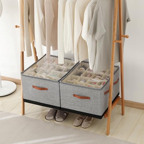 Shoe Organizer for Closet, Foldable Large Shoe Storage Box with Clear Cover, Removable Partitions and Bottom are Supported by Plastic Boards (Grey-Black, 20.5“Lx16.9 Wx13'H) - color: Grey-Black