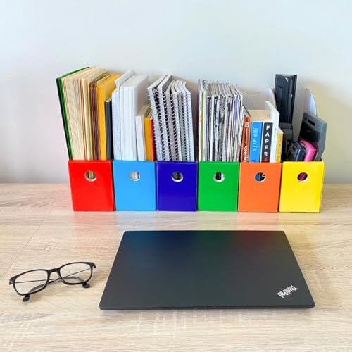 Evelots Magazine File Holder - Set of 24 Multi Color - Office Desk Organizer - Sturdy Cardboard - New Upgraded Double Front Panel for More Stability - Full 4 Inch Wide - Easy Assemble - color: Multicolored, size: Set of 24
