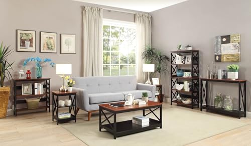 Convenience Concepts Oxford Console Table 39.5" - Farmhouse, Modern Narrow Sofa Display Accent with Storage Shelf for Transitional, Coastal Living Room, Entryway, or Hallway, Black/Cherry - color: Cherry/Black