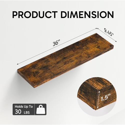 BAYKA Floating Shelves, 36 inches Long Wall Mounted Rustic Wood Shelves for Bathroom, Bedroom, Living Room, Kitchen, Office, Hanging Shelf for Books/Storage/Decor(Rustic Brown,Set of 2) - color: B. Rustic Brown - Americana Farmhouse Style, size: 36inches