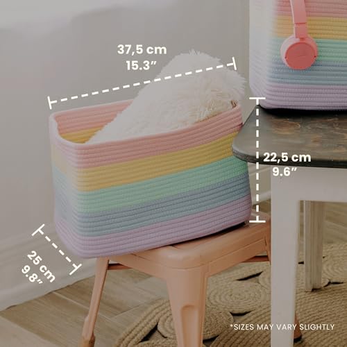 OrganiHaus Set of 3 Pastel Rainbow Baskets - Colorful Woven Storage Baskets for Playroom, Nursery & Classroom Decor, Toy Storage, 15x9x10 - color: Rainbow Pastel