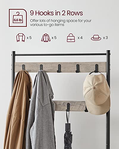 VASAGLE Coat Rack, Hall Tree with Shoe Storage Bench, Entryway Bench with Shoe Storage, 3-in-1, Steel Frame, for Entryway, 12.6 x 27.6 x 68.9 Inches, Industrial, Greige and Black UHSR41MB - color: Greige + Black, size: 27.6"W