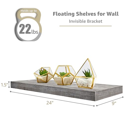 Sorbus Floating Shelves for Wall - 24" Bathroom Shelves, Wall Decor for Bedroom, Kitchen, Living Room, Home Decor & Book Storage - Mounted Floating Shelf with Invisible Brackets (Gray, 2 Pack) - color: Grey, size: 2 Pack