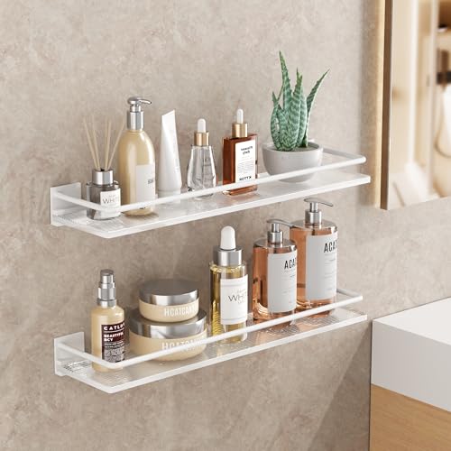 Acrylic Bathroom Floating Shelves - Set of 2, Wall Mounted Shelves for Suitable for Lavatory, Kitchen, Laundry Room, Farmhouse, for Item Storage/Room Decoration (White) - color: White, size: Rectangular