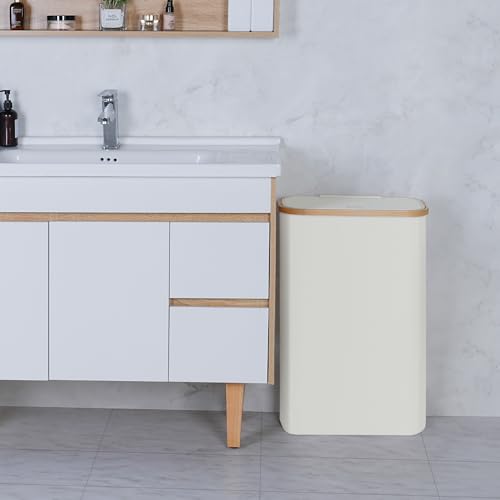 Slim Laundry Hamper,Narrow laundry Hamper with Lid,60L Hamper for Laundry,Dirty Cloth Hamper with Bamboo Handle for Toys,Towels, Clothes Organizing,Beige - color: Beige, size: 60L Slim