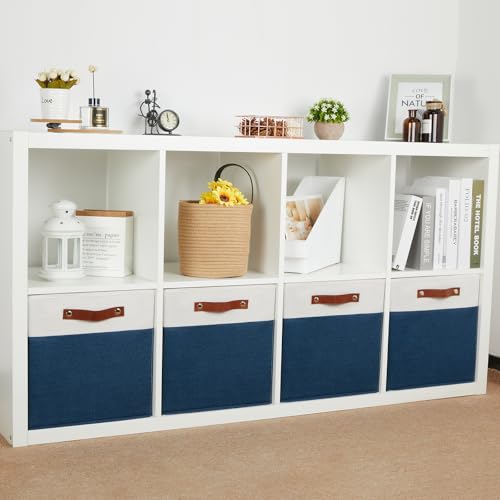 HNZIGE Fabric Storage Cubes Bins for Shelves,13x13 Storage Cubes, Set Of 4 Foldable Cubby Storage Bins for Organizing, Cloth Blue Storage Baskets for Cube Organizer Toy Nursery Shelves(Blue&White) - color: Blue White, size: 13"x13"x13"-4pack