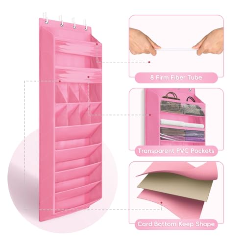 FENTEC 1 Pack 8 Shelves Over The Door Shoe Organizer,68" Exlarge Deep Pockets Hanging Shoe Organizers, Shoe Rack for Closet, Shoe Holder for Boots,Over Door Organizer in Home, RV, Dorm, Pink - color: PINK-(25+ Pairs), size: 1 Pack