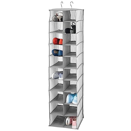 mDesign Soft Fabric Closet Organizer - Holds Shoes, Handbags, Clutches, Accessories - Large, 20 Shelf Over Rod Hanging Storage Unit - Gray
