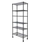YSSOA Heavy Duty 6-Shelf Shelving with Wheels, with Hanging Hooks, Wire Shelving, Adjustable Storage Units, 29'' D x 14'' W x 70'' H, 6 Tier, Black - size: 6-Tier, 70 inch Taller