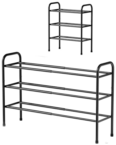 Kitsure Extendable Shoe Rack - 2-Tier Adjustable Metal Shoe Organizer, Sturdy Rust-Resistant Shoe Shelf for Entryway, Closet, or Bedroom, 17.5"–32.6" x 9.1" x 21.5", Black - color: Black, size: 3-Tiers
