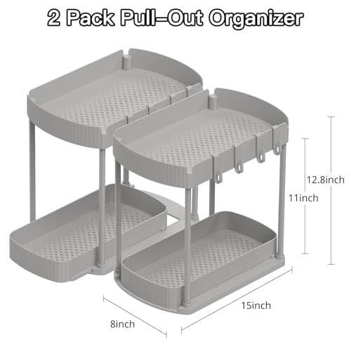 Ukeetap 2 Pack Multi-Purpose Pull-Out Storage Organizers, Under Sink Organizers and Storage for Bathroom & Kitchen, Under Cabinet Organizers and storage, 12.8 Inch, Grey - color: Gray, size: 12.8 Inch