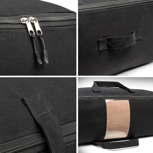Soft Canvas Storage Bags with Zipper. Thick Breathable, 1pc King/Queen Comforter Organizer. Four Carrying Handles and Window. Large 25x19x9in Bag for Sheets Blankets Bedding Pillows, Clothes (Black) - color: Black, size: 1 Pack