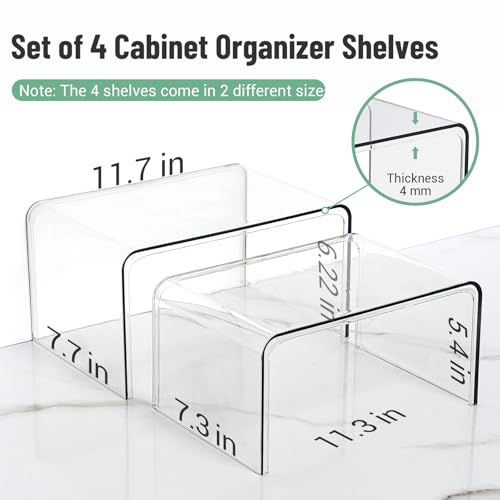 Clear Spice Rack Shelves, Pantry Organizers and Storage Set of 4, Display Shelf Organizer, Room Bathroom Desk Shelf Countertop Organization and Storage, Ideal for Kitchen Cabinet Organizer Shelf - size: Set of 4