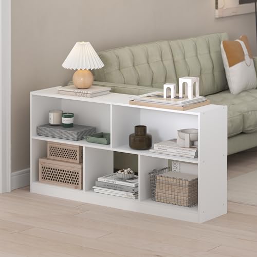Furinno DALY Book Shelf, 5-Cube Bookshelf, Horizontal Cube Storage Organizer Bookcase, 10.9 x 47.2 x 23.6, for Living Room, Bedroom, Home Office, White - color: White, size: Standard, 5-Cube