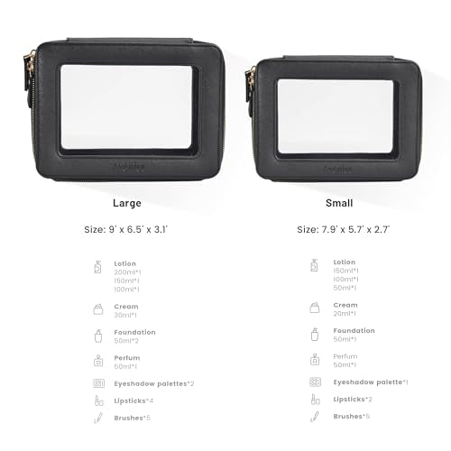 Aveniee Clear Makeup Bag Set,Portable Travel Toiletry Bag Cosmetic Case for Women,Vegan Leather Make Up Pouch Organizer Car Bag for Essentials 2pcs,Middle & Large,Black - color: Black, style: Double Style