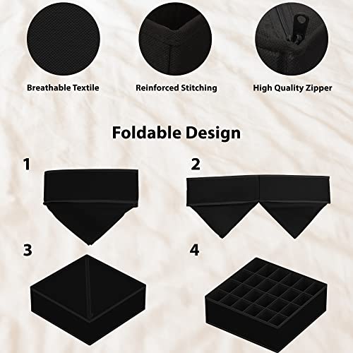 Simple Houseware 4-Pack Drawer Organizer Set - Closet Dividers for Underwear, Socks, Bras, Scarves, Ties - Foldable Non-Woven Storage Boxes, Black - color: Black, size: 4 Pack