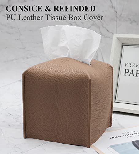 Livelab Tissue Box Cover, Square Decorative PU Leather Tissue Box Holder Modern Tissue Case Facial Paper Organizer Dispenser for Bathroom, Vanity Countertop, Night Stands, Desk, Car 5X5X5'' | Bronze - color: Bronze