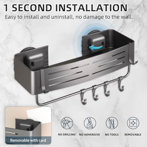 Onemake Shower Caddies Suction Cup, 2-Pack Removable Bathroom Shelf, Shower Organizer with Portable Hooks, Shower Caddy Corner Waterproof Holder with Towel Bar, Gray - style: 2 Tier-Gray Square Caddies