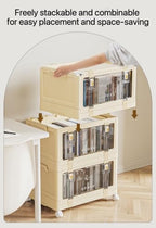 4 Tier Stackable Organiser With Door And Wheels Foldable Storage Box,For Wardrobes,Living Rooms,Bedrooms And Offices(White)