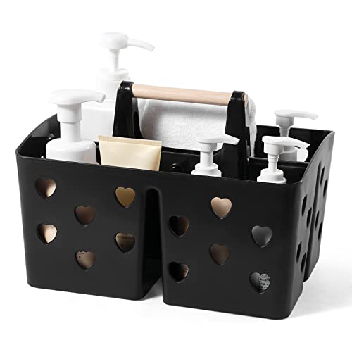 Anyoifax Portable Shower Caddy Plastic Shower Basket Organizer Divided Bathroom Caddy Storage Cleanning Caddy Tote with Handle for College, Dorm Room, Kitchen, Black - color: Black