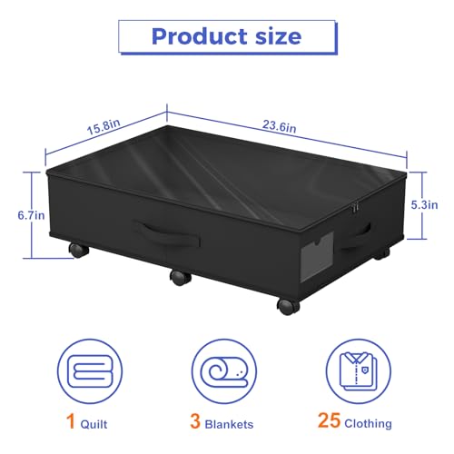 Babenest 4-Pack Under Bed Storage Organizer with Clear Zippered Lid, Foldable Rolling Underbed Drawers on 6 Wheels, Space Saving Clothes, Shoes, Toy Storage for Bedroom, Dorm, Closet - size: 4 Pack