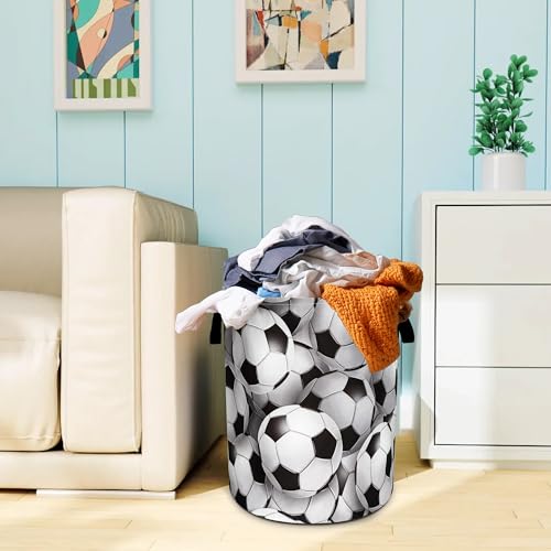 Soccer Ball Laundry Basket Oxford Cloth Funny Ball Laundry Hamper With Handle Foldable Portable Clothes Storage Basket 18.9 X 16.5 In Storage Bag For Laundry Room/Bathroom/Bedroom/Dormitories - color: Soccer Ball