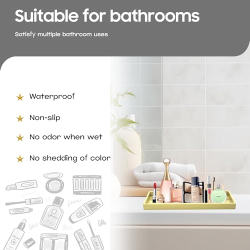 Vanity and Bathroom Tray, 11.8" ABS Countertop Organizer,Waterproof Vanity Tray for Toilet Tank,Perfume,Soap,Keys,Bathroom Accessories,Kitchen and Bath Trays,Non Slip Small Trays,Gold - color: Gold, size: 11.8" x 5" x 0.7"
