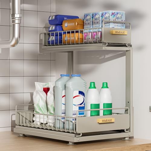 Under Sink Organizer, High Adjustable 2 Tier Under Kitchen Sink Organizer, Multi-Purpose Storage Shelf for Kitchen Bathroom Cabinet, Gray - color: Gray, size: 1 Pack Double Layer