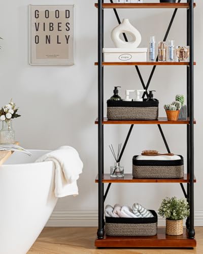 Small Woven Basket, 12 x 8 x 4.5 Inches, Storage Basket for Organizing, Cute Small Rope Shelf Closet Cube Storage Bins Baskets for Shelves, Dog Toy Gift Baskets Empty, 3 Pack Black & Brown - color: Black & Brown, size: 12"L x 8"W x 4.5"H