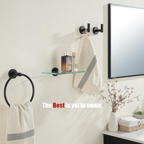 JQK Bathroom Glass Shelf Black, Tempered Glass Shower Storage 8 by 5 inches, 304 Stainless Steel Matte Black Wall Mount 2 Pack, TGS101L8-PB-P2 - color: Matte Black, size: 8 Inch (2 Pack)
