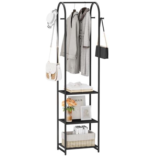 Garment Rack, Coat Rack With 3 Shelves and 4 Hooks, 71" H Clothes Stand For Hanging Clothes, Hanging Rod For for Bedroom, Hallway, Entryway, Office, Living Room, Black - color: Black, style: with Arched Top