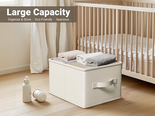 LayerSpace 3 Pack Fabric Storage Bins for Shelves | 16.25x12x10in Closet | Collapsible Bins for Organization | Linen Clothes Storage Bins | White & Ivory - color: White & Ivory, size: 3pcs-16.25"x12"x10"