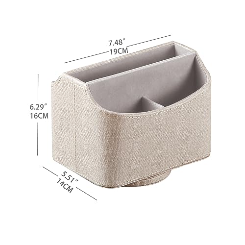PUSU Leather 360°Rotatable Remote Control Holder,Nightstand TV Remote Caddy,Office Supplies Desktop Organizer,Spinning Storage Box for Pen,Mail,Phone,DVD, Blu-Ray, Media Player, Heater Controllers - color: A Elegant Beige