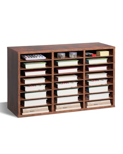 VEVOR Literature Organizer, 24 Compartments Office Mailbox with Removable Shelves, Wooden Mailbox Sorter Particle Board Office Home Classroom Storage, File Sorter for Documents, Papers, Dark Brown - color: Retro Brown, size: 24 Compartments