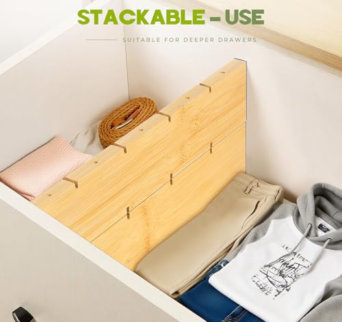 Bamboo Drawer Dividers 4PCS with Inserts, Expandable Kitchen Utensil Drawer Organizers,Adjustable drawer organizer for deep drawers Dresser Closet Underwear Storage Bedroom Bathroom Drawers(16.6"-22") - color: 4 Pack