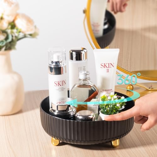 Anyoifax Makeup Perfume Organizer Tray 360 Degree Rotating Lazy Susan Skincare Lotion Organizer Spinning Cosmetics Storage for Dresser, Vanity, Bathroom Countertop, Small Black - color: Black, size: 9 "