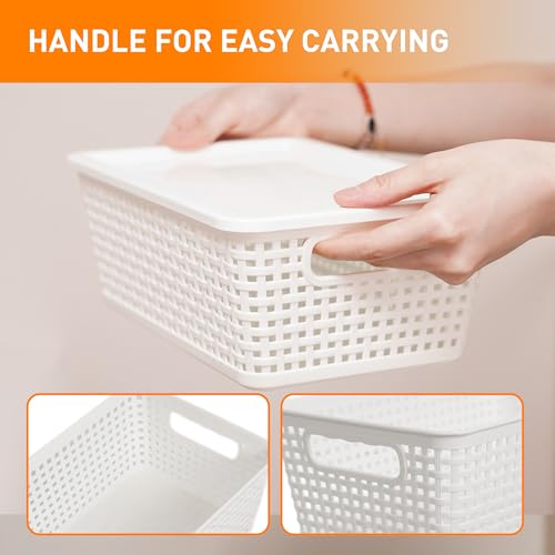 Plastic Storage Baskets With Lid, Storage Bins for Organizing, Stackable Decorative Containers for Shelves Drawers Desktop Closet Playroom Classroom Office, 10 Pack-White - color: White, size: 10 Pack