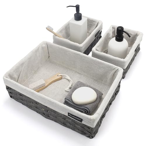 Brookstone Wicker Shelf Storage Basket Decorative Shelf Bin, bathroom organizers and storage, Boho Living Room Decor, Spring Storage 2026-3 Piece Set - color: Grey Three Pack