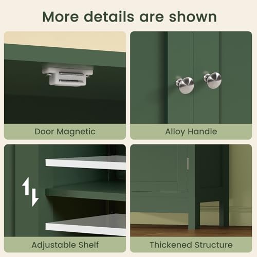 Iwell Bathroom Cabinet, Bathroom Storage Cabinet with 2 Doors & 3 Shelves, 3 Heights Available, for Living Room, Entryway, Home Office, Green - color: Green
