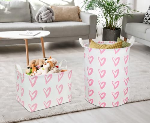 CLOCOR Rectangular Pink Heart Basket Empty, Storage Bin, Waterproof Book Box with Handles, Gift Basket(Pink Heart) - color: Pink Heart