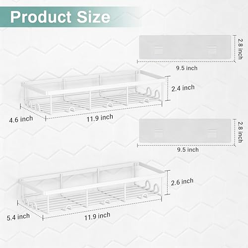 White Shower Caddy Organizer, 2 Pack Adhesive Shampoo Holder Basket Shelves for Storage and Organization, Wall Suction Bath Bathtub Rack Set for RV Camper, Bathroom Restroom Decor and Accessories - color: White, size: Large 2 Pack