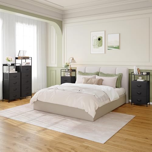 Somdot Tall Dresser for Bedroom, 5 Drawers Nightstand Vertical Storage Tower Unit, Night Stand Furniture with Fabric Drawer Organizer in Bedside Hallway, Entryway, Kids Room, Closet, Black - color: Black, size: 11.4"D x 15.2"W x 42.1"H (5 Drawers)