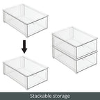 mDesign Plastic Stackable Bathroom Storage Organizer Bin Containers with Front Pull Drawer for Bathroom Countertop, Vanity, Closet Shelves - Holder for Beauty Accessories - Lumiere Collection - Clear - size: 8 x 12 x 4 (Pack of 1)