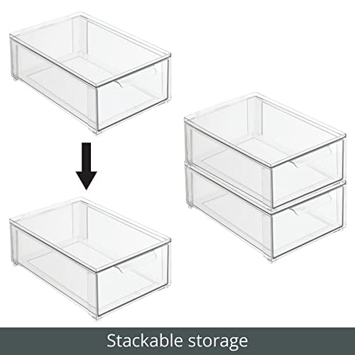mDesign Plastic Stackable Bathroom Storage Organizer Bin with Pull Out Drawer for Cabinet, Vanity, Shelf, Cupboard, Cabinet, or Closet Organization - Lumiere Collection - 8 Pack - (Clear, 8 x 12 x 4) - size: 8 x 12 x 4 (Pack of 8)